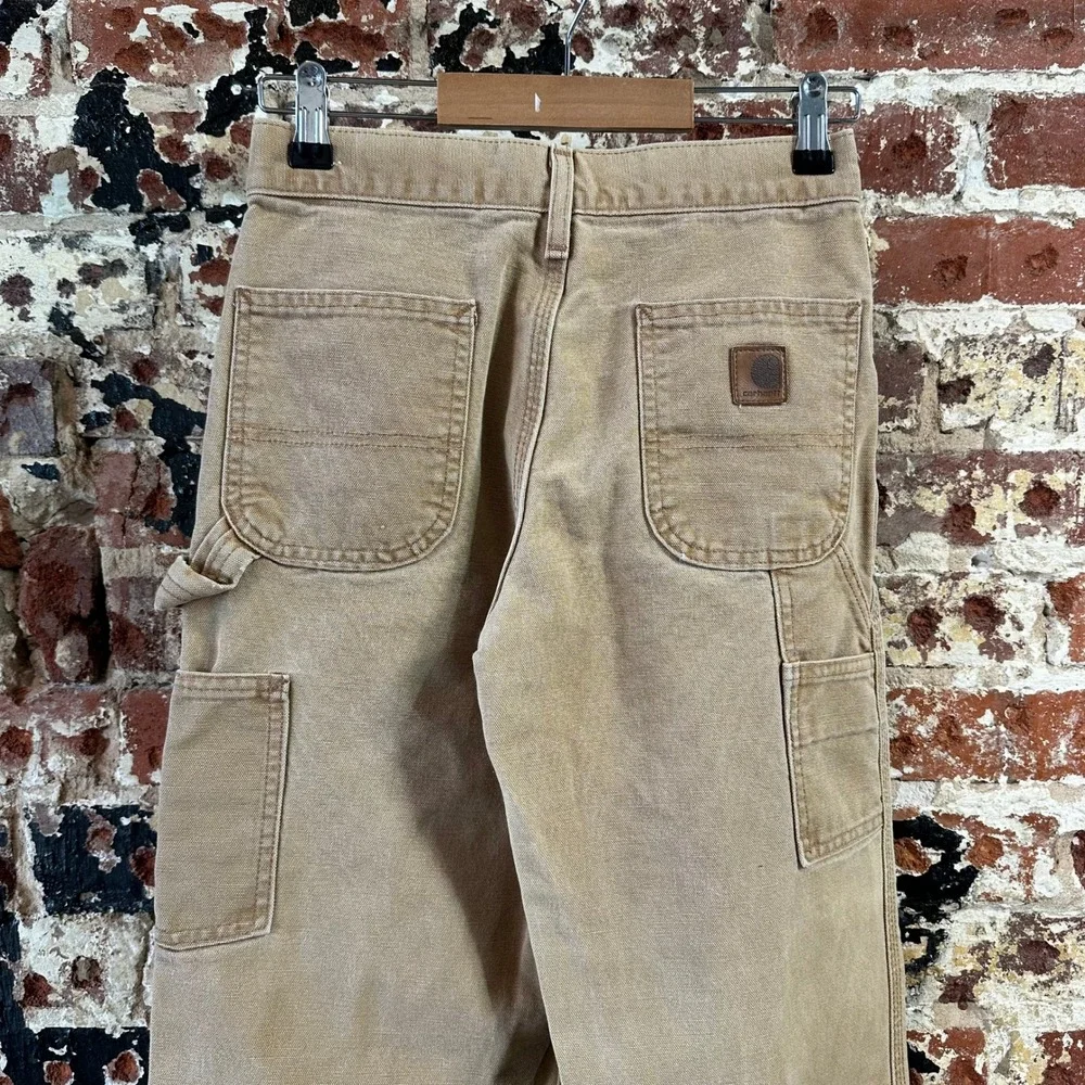 Carhartt Carpenter Pants Brown Canvas adjustable waist Boys 12 (26x25.5)